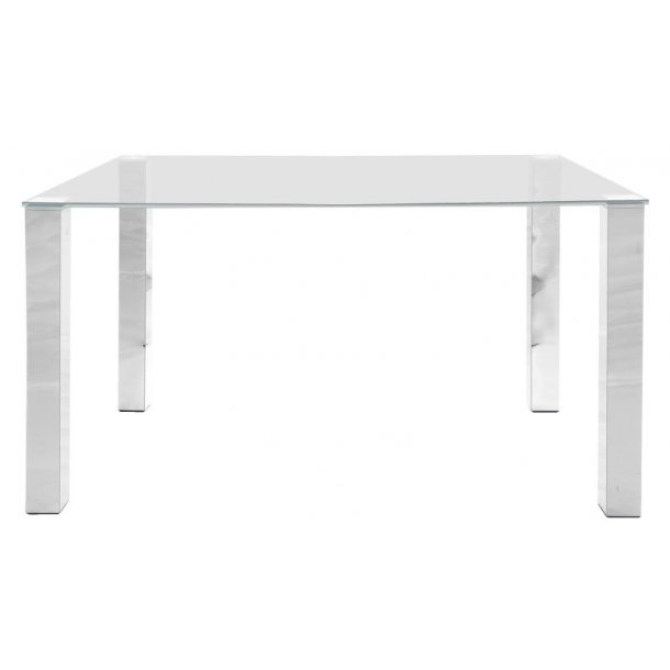 Spisebord Klint 90 x 140 cm med en klar glasplade og ben i chrome.
