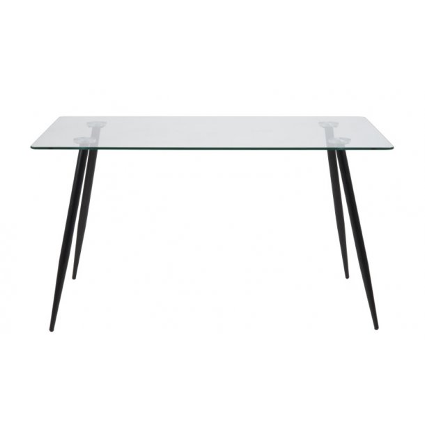 Willy spisebord i klar glas og sorte ben, 80 x 140 cm.
