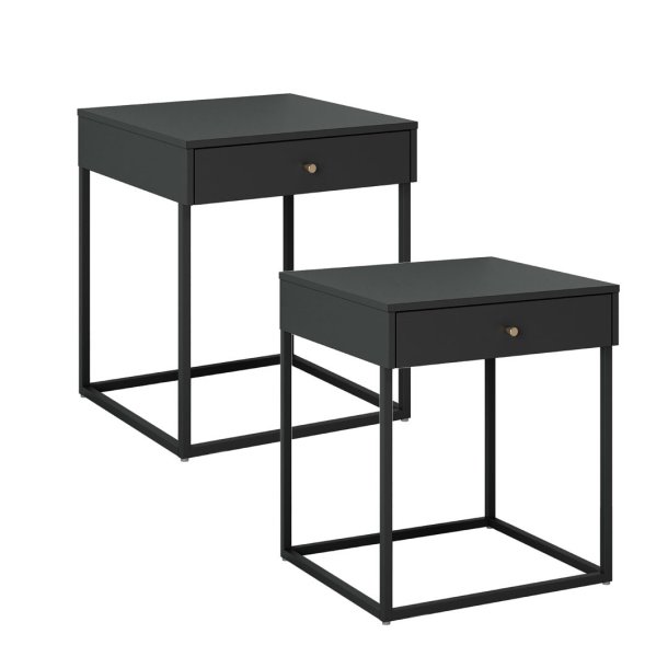 Comodino Pops con 1 cassetto, set da 2 pezzi, nero.