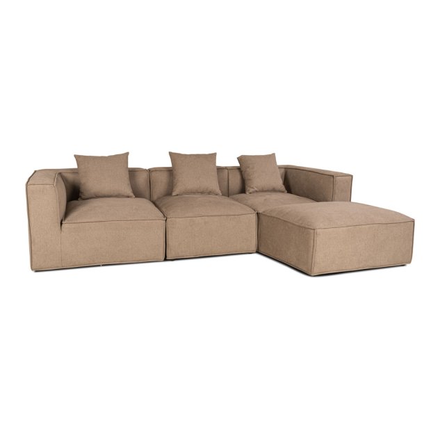 Box chaiselongsofa, 3 pynteputer beige, brun.