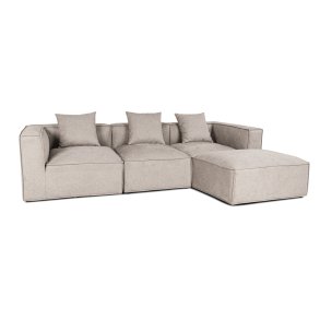 Box chaiselongsofa, 3 pynteputer lysegr.