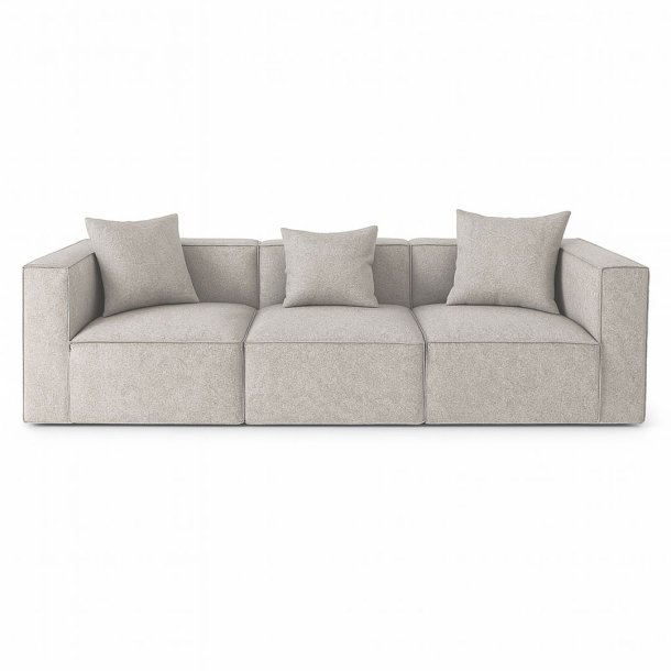 Box 3 personers sofa, 3 pynteputer lysegr.