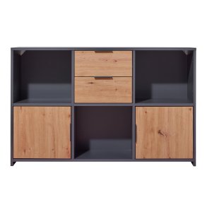 Pepeto Sideboard 2 Schubladen, 2 Tren, 3 Ablagen grau, Artisan Eiche dekor.