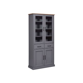 Forenzo Vitrinenschrank 4 Türen, 2 Schubladen grau, natur.