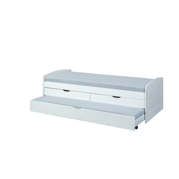 Ried seng 90x200 cm, 2 skuffer, 1 udtrksseng hvid.