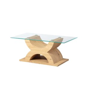 Xira Couchtisch mit Glasplatte und Beine in Wildeiche Dekor.