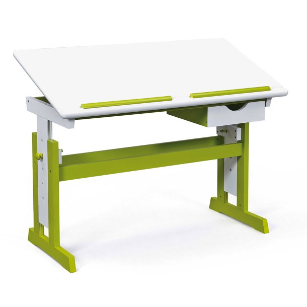 Pijii skrivebord 1 skuffe, indstilbart hvid, grn.