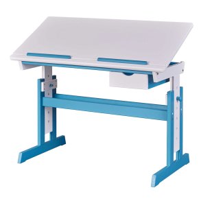 Pijii skrivebord justerbar hvit, petroleumfarget.