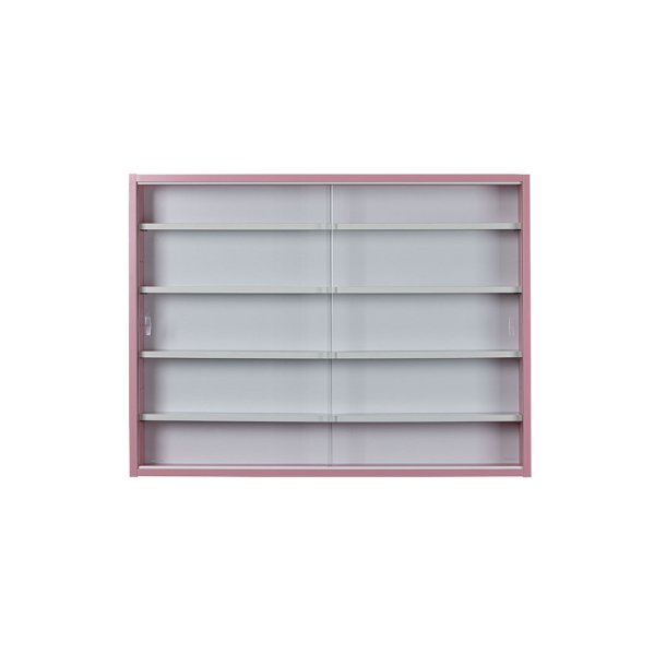 Pinkruby vitrinskåp glasmonter, 2 skjutdörrar rosa, vit.