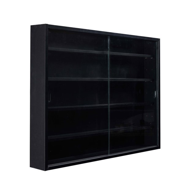 Blacklava vitrineskab glasmontre, 2 skydelger sort.