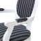 Rokoko spisestuestol med armln i hvid med sort/gr stribet stof.