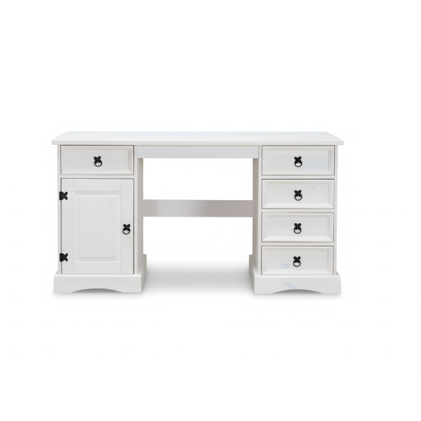 New Mexico skrivebord bredde 141 cm, h�jde 76 cm med 5 skuffer og 1 l�ge hvid/voks.