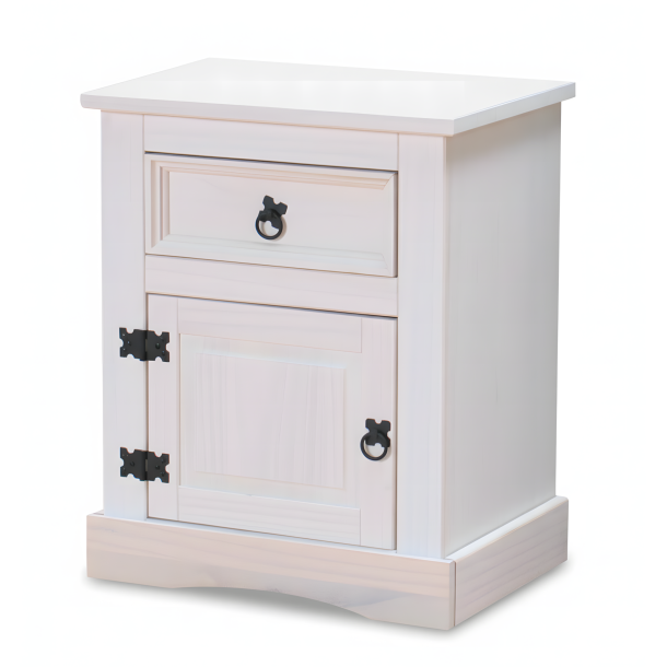 New Mexico bedside table width 53 cm, height 66 cm with 1 drawer and 1 door white/wax.