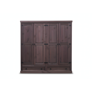 New Mexico kl�deskab 4-d�rs med 2 skuffer bredde 194 cm, h�jde 195 cm kolonial bejdse/voks.