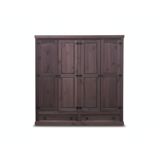 New Mexico kl�deskab 4-d�rs med 2 skuffer bredde 194 cm, h�jde 195 cm kolonial bejdse/voks.