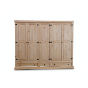 New Mexico kl�deskab 5-d�rs med 3 skuffer bredde 244 cm, h�jde 195 cm lud/voks.