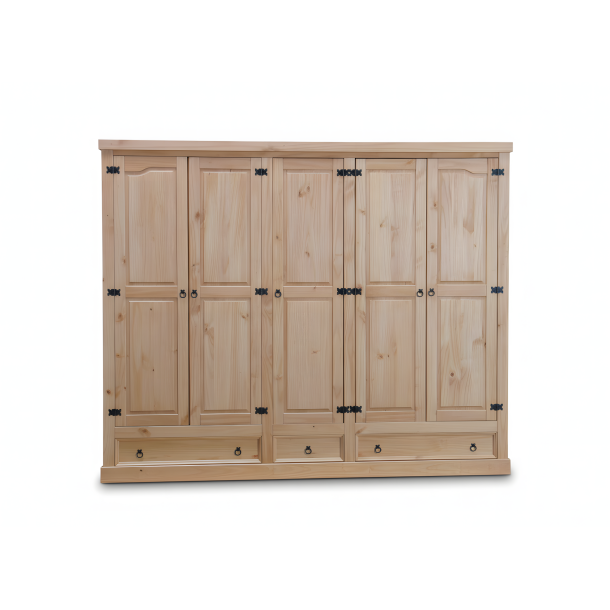 New Mexico kl�deskab 5-d�rs med 3 skuffer bredde 244 cm, h�jde 195 cm lud/voks.