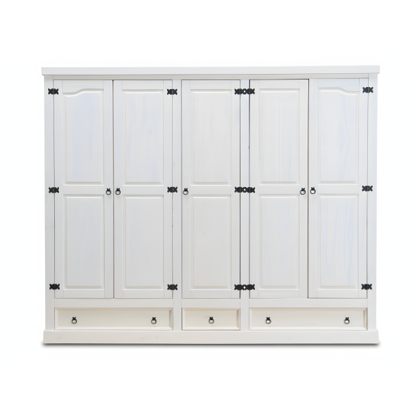New Mexico wardrobe 5 doors with 3 drawers width 244 cm, height 195 cm white/wax.