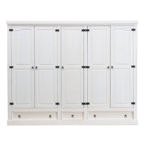 New Mexico Kleiderschrank 5-Trg. mit 3 Schubladen Breite 244 cm, Hhe 195 cm weiss/Wachs.