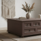 New Mexico coffee table with 5 drawers 91x91 colonial, stain/wax.
