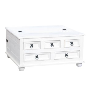 New Mexico sofabord med 5 skuffer 91x91 hvit/voks.