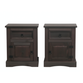 New Mexico natbord 2 stk. bredde 53 cm, h�jde 66 cm med 1 skuffe og 1 l�ge kolonial bejdse/voks.