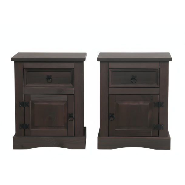 New Mexico bedside table 2 pcs. width 53 cm, height 66 cm with 1 drawer and 1 door colonial stain/wax.