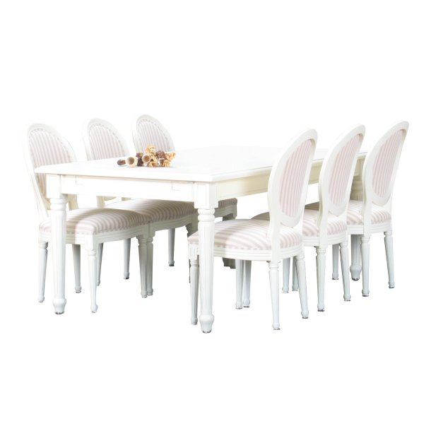 Avenue hun er session Spisegruppe Amaretta bord inkl. 6 stole i antik hvid. GRATIS FRAGT
