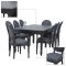 Amaretta Essgruppe 100x180/280 einsch. 2 Zusatzplatten schwarz m 2+6 Rokoko St�hlen antik schw/schw.