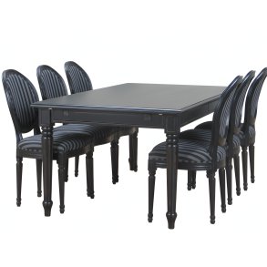 Amaretta Essgruppe100x180/280 einschl. 2 Zusatzplatte schwarz mit 6 Rokoko St�hlen antik schwarz/sch