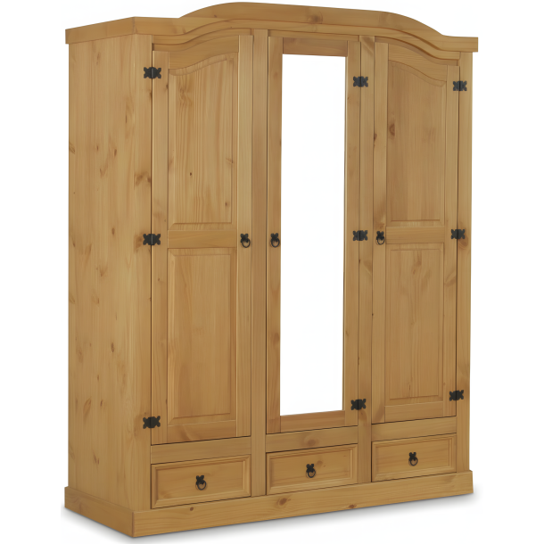 New Mexico wardrobe 3 doors with 1 mirror door, 2 filling doors and 3 drawers in lye, wax.