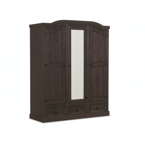 New Mexico szafa na ubrania 3 drzwiowa , drzwi z lustrem, 2 drzwi panelowych i 3 szufladami bejca kolonial, woskowany.