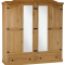 New Mexico 4-door wardrobe with 2 mirror doors, 2 filling doors and 2 drawers. Width 194 cm, height 193 cm lye/wax.