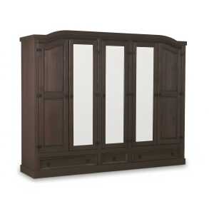 New Mexico Kleiderschrank 5 t�rig mit 3 Spiegelt�ren in braun.