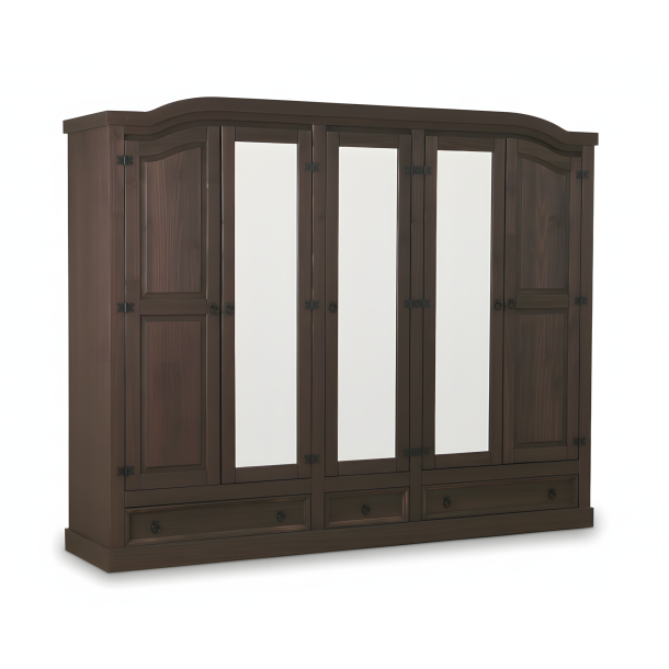 New Mexico Kleiderschrank 5 t�rig mit 3 Spiegelt�ren in braun.