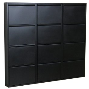 Pisa skoskap med 12 drer i metall svart. Leveres ferdig montert.