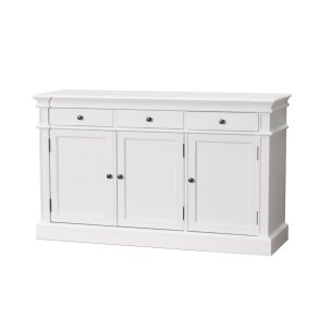 Amaretta Sideboard antik weiß, antik patiniert, mit 3 Türen und 3 Schubladen. Breite 142 cm, Höhe 86 cm.