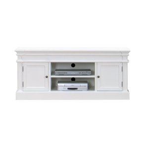 Amaretta TV-bänk antik vit, antik patinerad. Bredd 137 cm, höjd 60 cm.