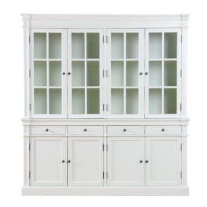 Amaretta 4 türiger Vitrinenschrank antik weiss, antik patiniert. Breite 186 cm, Höhe 200 cm.