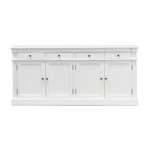 Amaretta Sideboard antik weiß, antik patiniert mit 4 Türen und 4 Schubladen. Breite 186 cm, Höhe 86 cm.