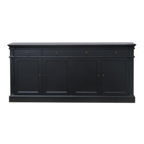 Amaretta Sideboard mit 4 Türen und 4 Schubladen Breite 186 cm, Höhe 86 cm antik schwarz.