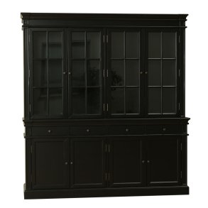 Amaretta 4 türiger Vitrinenschrank schwarz, antik patiniert. Breite 186 cm, Höhe 200 cm.