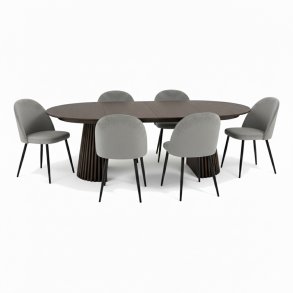 Tokyo matgrupp matbord smoked, 6 stolar i gr velour.