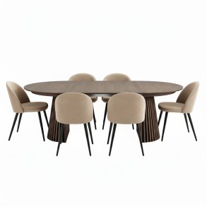 Tokyo matgrupp matbord smoked, 6 stolar i beige velour.