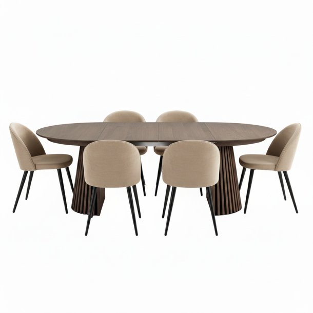 Tokyo matgrupp matbord smoked, 6 stolar i beige velour.