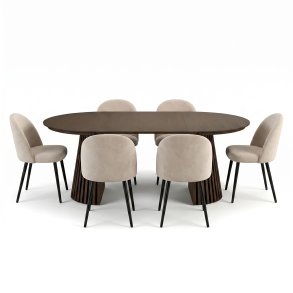 Tokyo Essgruppe Esstisch smoked, 6 St�hle aus beigem Velours.