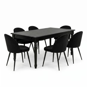 Amaretta Essgruppe Tisch schwarz 6 St�hle Velour schwarz.