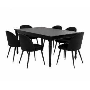 Amaretta Essgruppe Tisch schwarz 6 St�hle Velour schwarz.