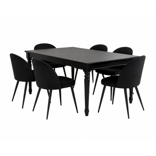 Amaretta Essgruppe Tisch schwarz 6 St�hle Velour schwarz.