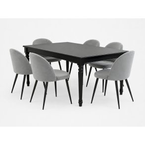 Amaretta Essgruppe Tisch schwarz 6 St�hle Velour grau.